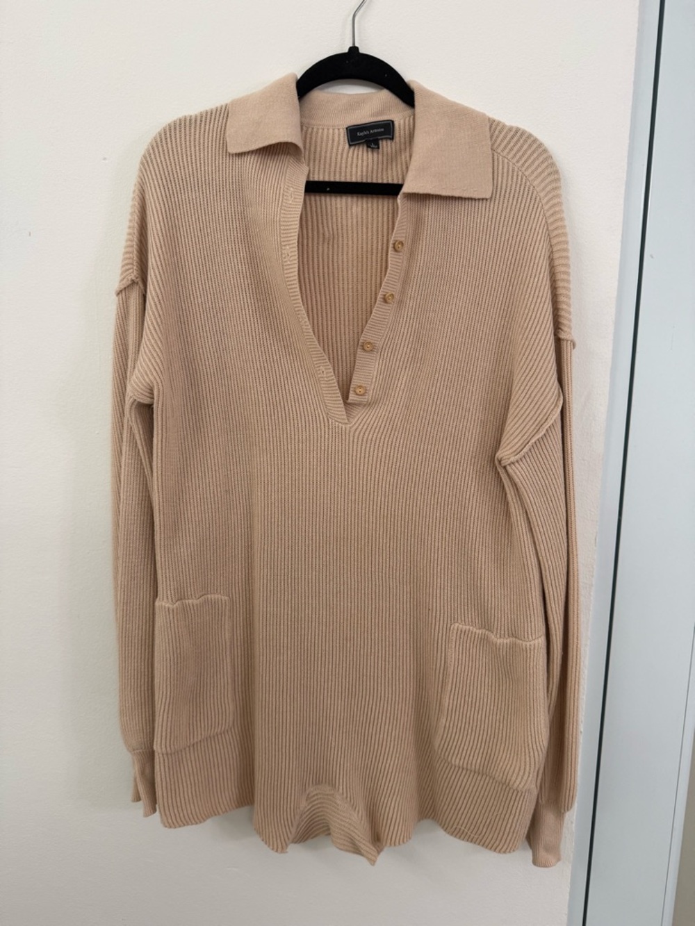 Neutral Beige Ribbed Polo Knit Romper